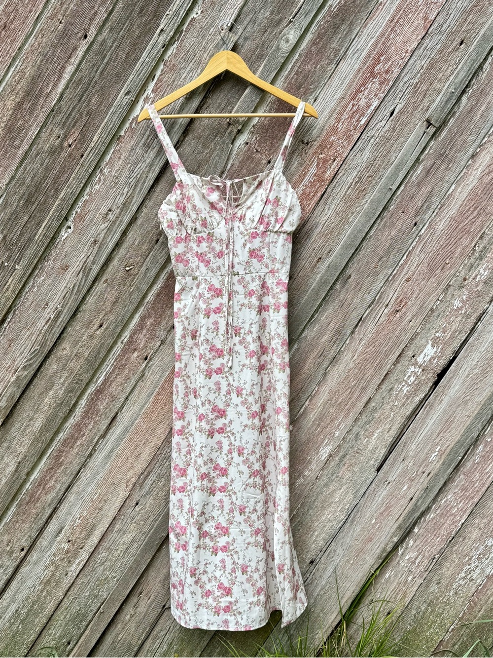 Floral Corset Back Midi Dress | Cottagecore Rose Print Slip Dress | M